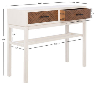 Safavieh Ajana 2 Drawer Console Table, Distressed White/Honey