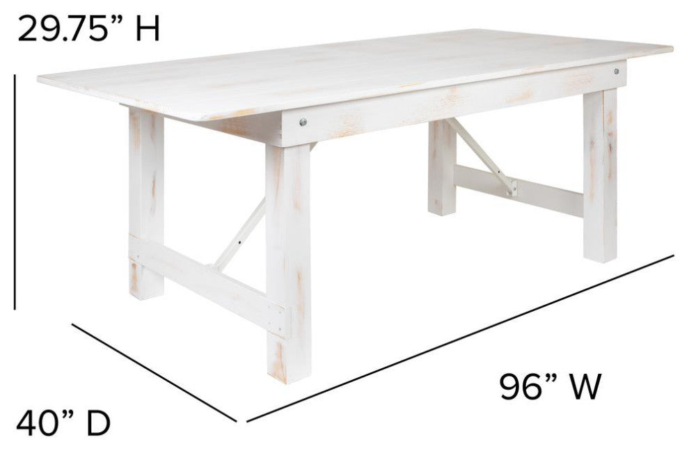 8' x 40" Antique Rustic White Folding Farm Table and Four Bench Set