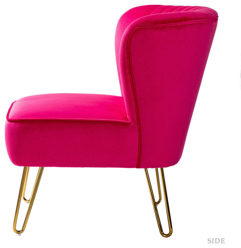Tufted Side Chair With Golden Base, Fushia