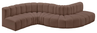 Arc Vegan Leather Upholstered 6-Pc. S-Shaped Modular Sofa, Brown