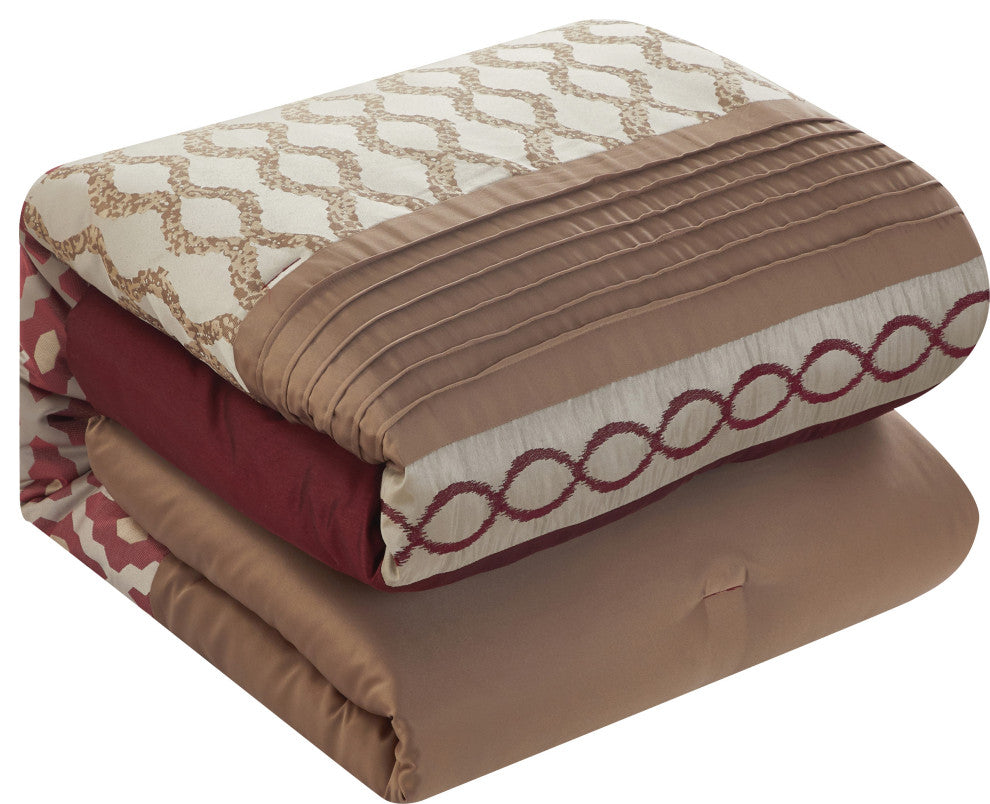 Caval Jacquard 10 Piece Comforter Set, Red, King