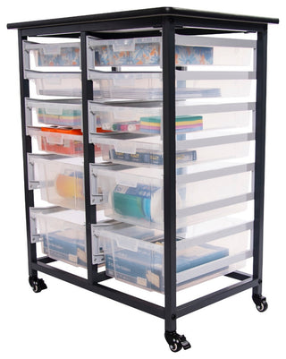 Mobile Storage Unit Double Row with Large and Small Clear Bins