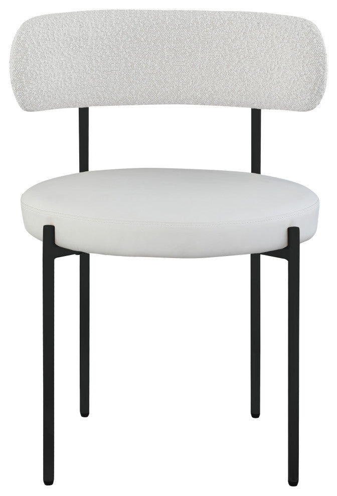 Beacon Dining Chair, Set of 2, Cream, Vegan Leather and Boucle Fabric, Matte Black Finish