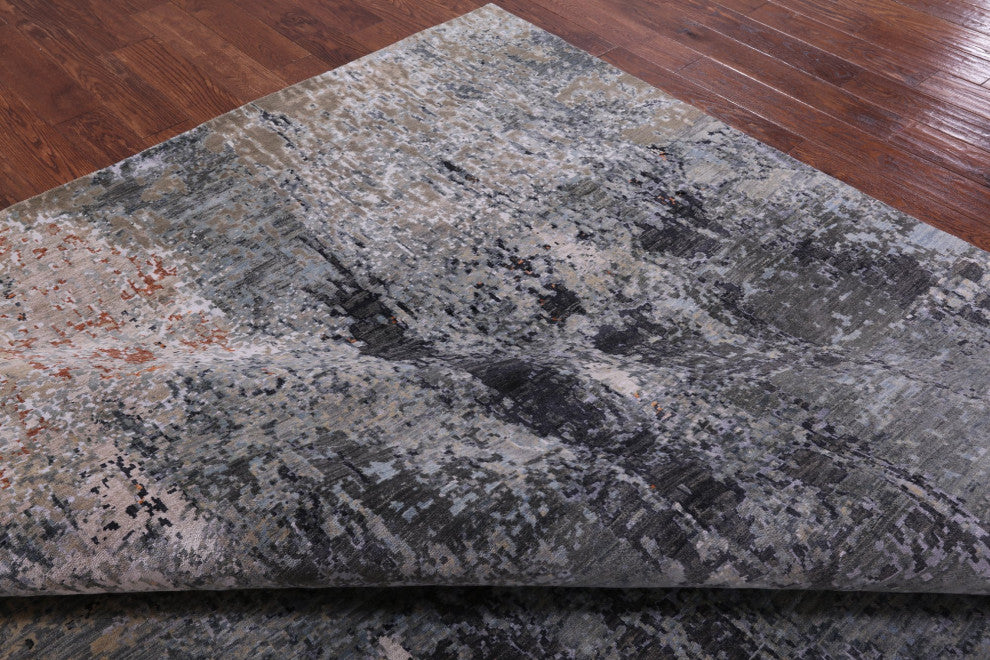Abstract Wool and Silk Hand Knotted Rug 9' 0" X 12' 3" Q8873