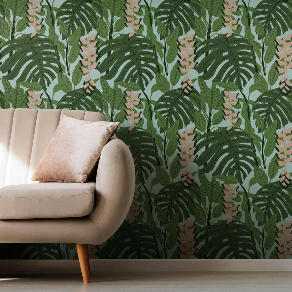 Finlayson Bunaken Peel And Stick Wallpaper, Green/Blue