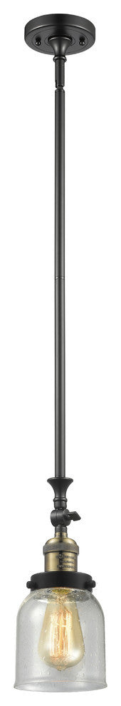 1-Light Small Bell 5" Pendant, Black Antique Brass, Glass: Seedy