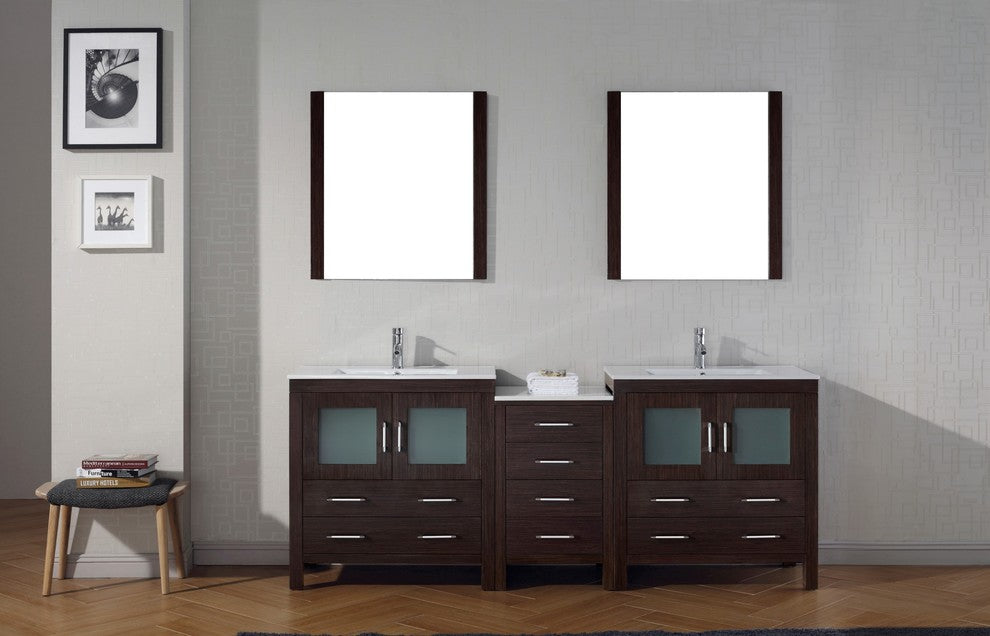 Dior 82" Double Bathroom Vanity, Espresso, White Ceramic