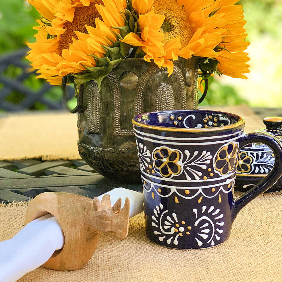 Set of Two Handcrafted Blue Ceramic Flared Cups