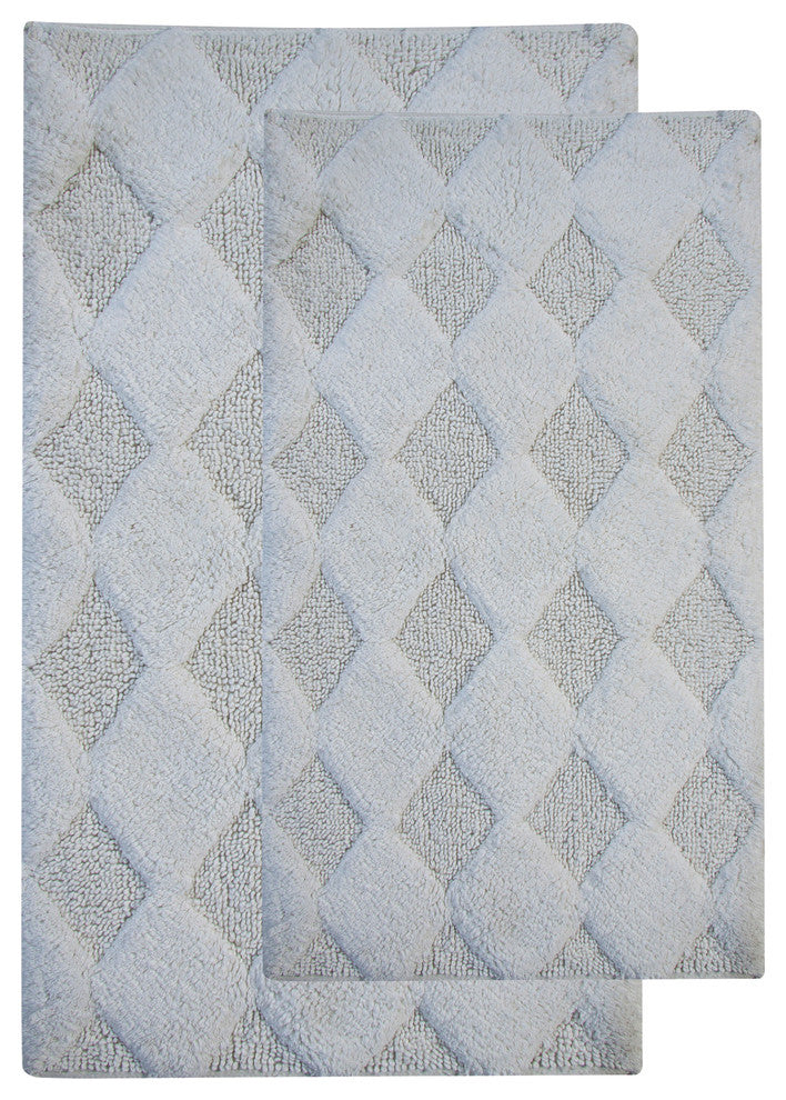 Bath Rug Cotton, 2 Piece Set, 24"x17" and 34"x21", White, Pattern Charlotte