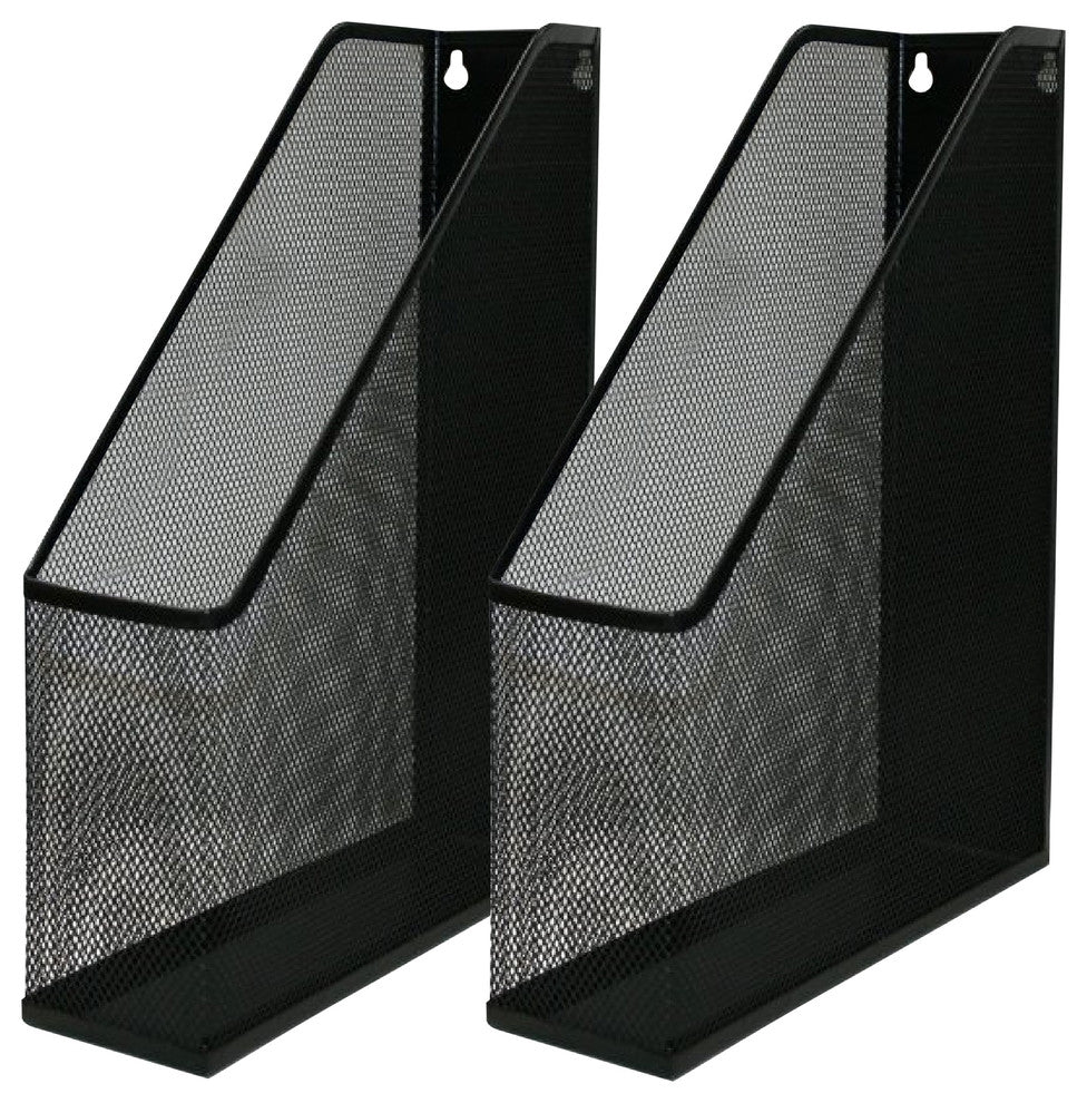 YBM Home Black Mesh Wall Mount File Holder 12"x10"x3", 2-Pack