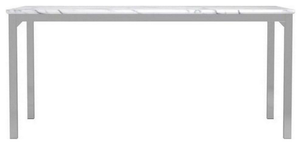 Benzara BM230351 Faux Marble Dining Table With Straight Metal Legs, Gray/White