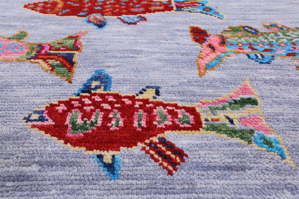 Gabbeh Fish Design Hand-Knotted Wool Rug 4' 1" X 6' 4" - Q15339