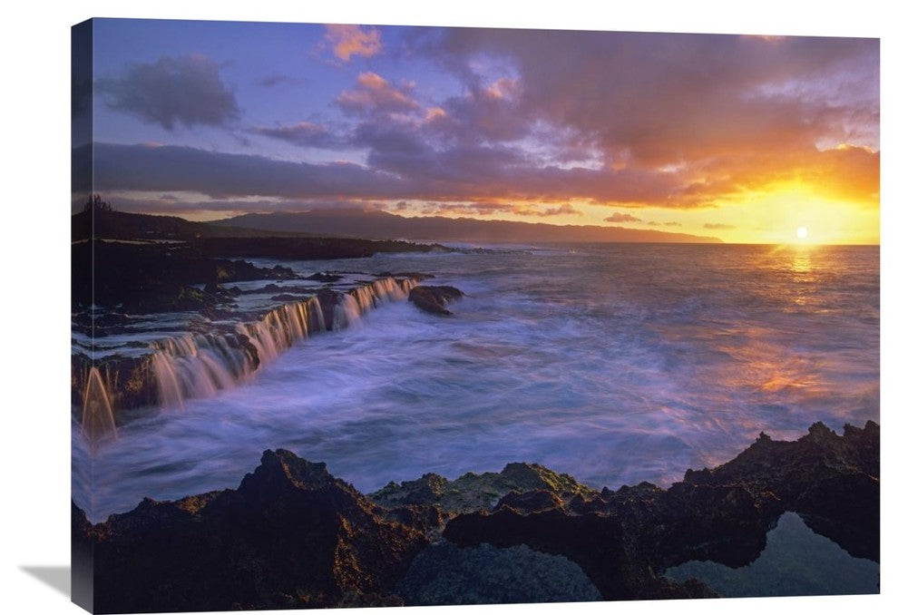 "Sunset At Shark''s Cove, Oahu, Hawaii" Artwork, 32" x 24"