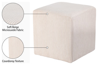 Roy Microsuede Fabric Upholsetered Ottoman/Stool, Beige, Square