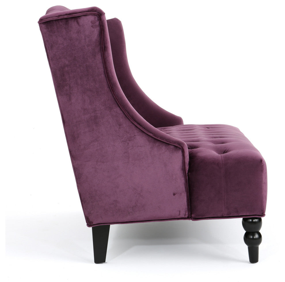 GDF Studio Leona Traditional High Back Tufted Winged Fabric Loveseat, Raisin