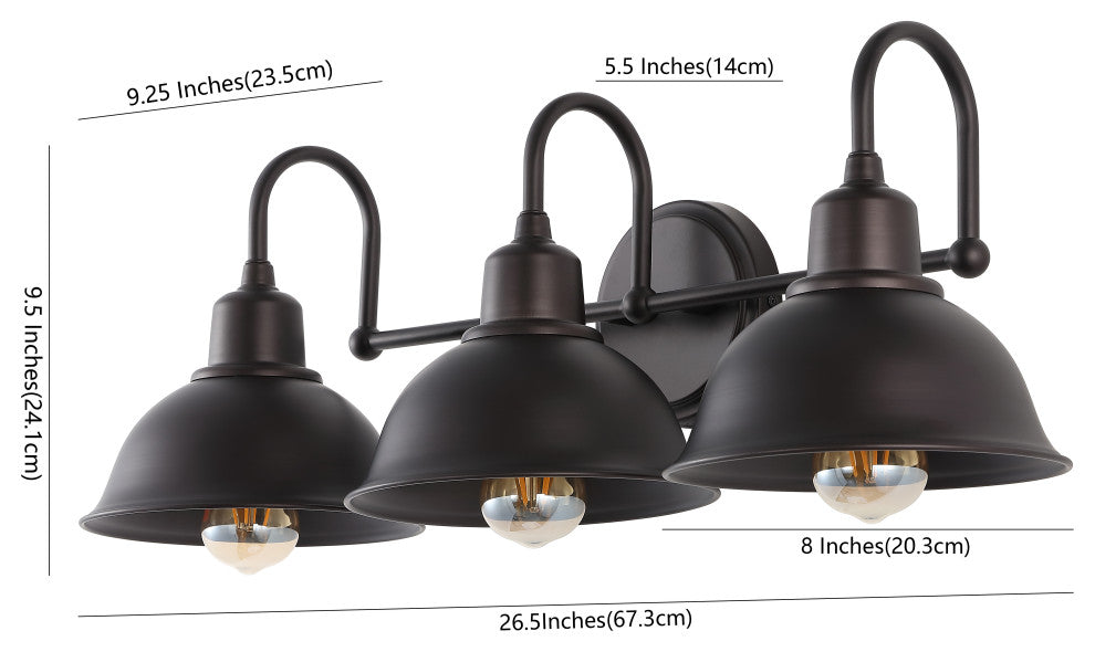 Frisco Farmhouse Industrial Iron LED Vanity, Oil Rubbed Bronze, 3-Light
