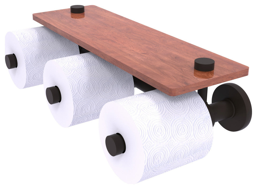 Prestige Skyline 3-Roll Toilet Paper Holder with Wood Shelf, Oil Rubbed Bronze