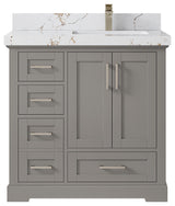 Boston 36" Right Offset Bath Vanity in Elephant Skin Gray 2" Viola Gold