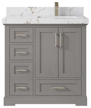Boston 36" Right Offset Bath Vanity in Elephant Skin Gray 2" Viola Gold