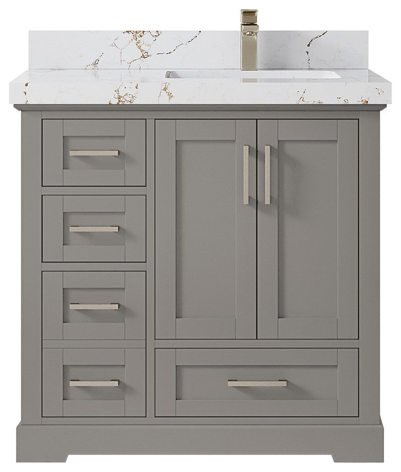 Boston 36" Right Offset Bath Vanity in Elephant Skin Gray 2" Viola Gold