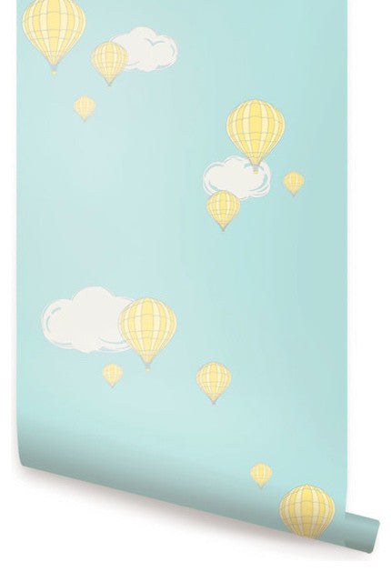 Hot Air Balloon Peel and Stick Vinyl Wallpaper, Mint, 24"w X 108"h