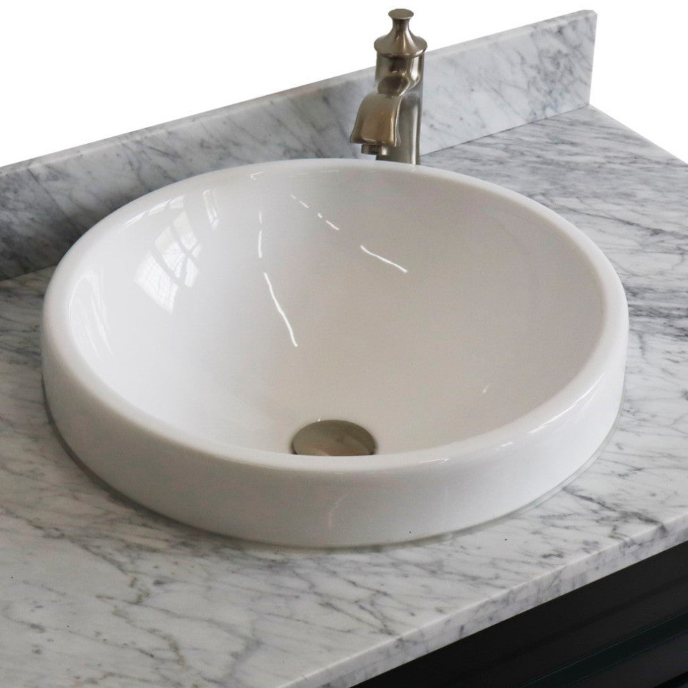 37" Single Sink Vanity, Dark Gray Finish With White Carrara Marble