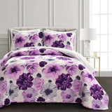 Leah Reversible 3-Piece Quilt Set, Gray/Purple, King