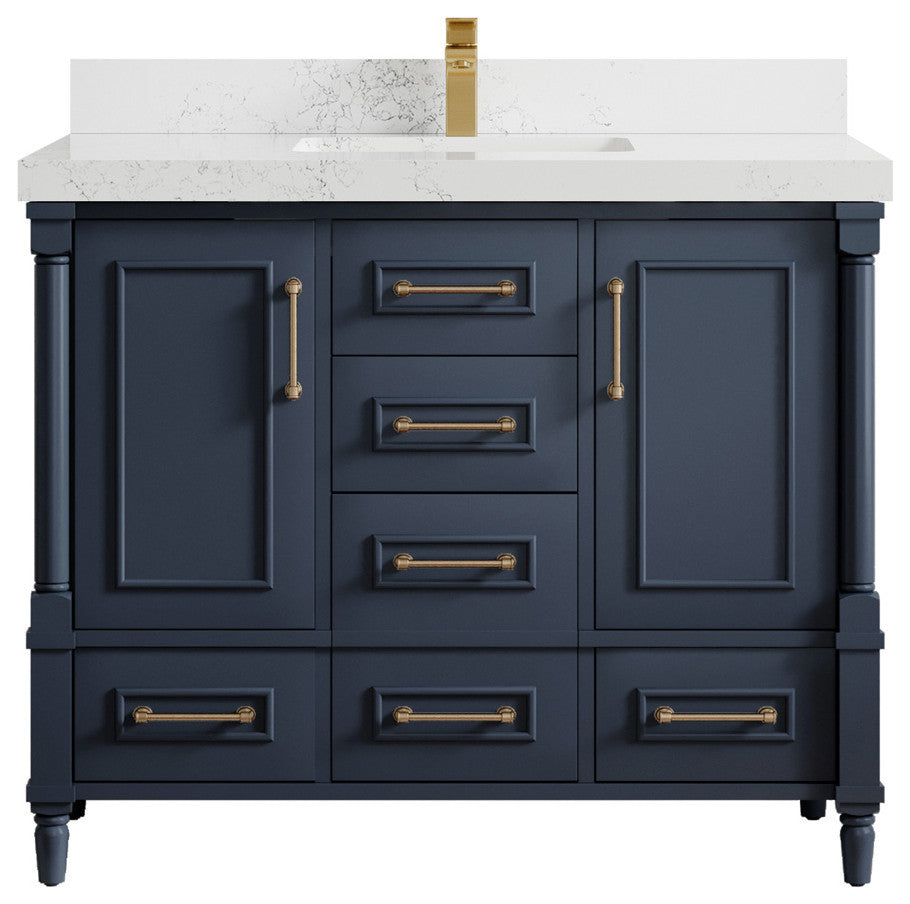 Aberdeen 42 Single Sink Bath Vanity in Hale Navy Blue  2" Empira Quartz