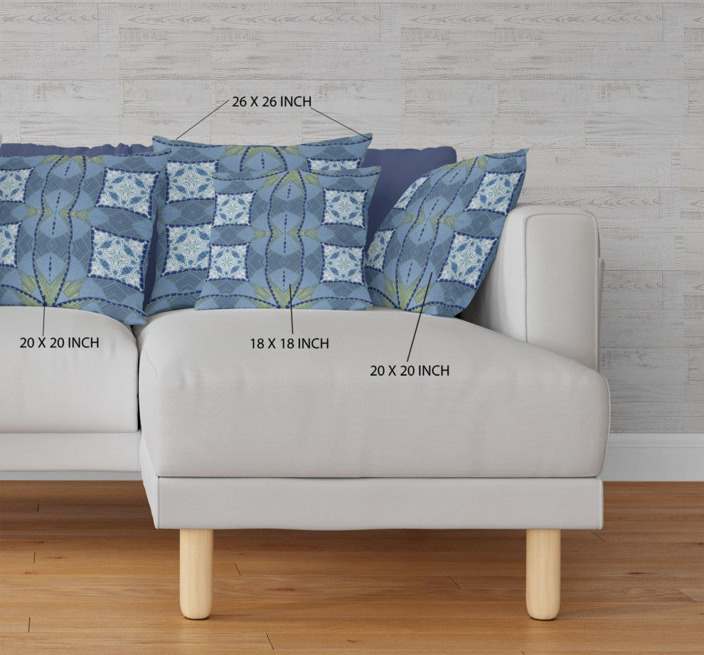 20" Blue White Cosmic Circle Boho Suede Throw Pillow