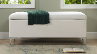 Madelyn Modern Storage Bench With Stainless Steel Legs, Bright White