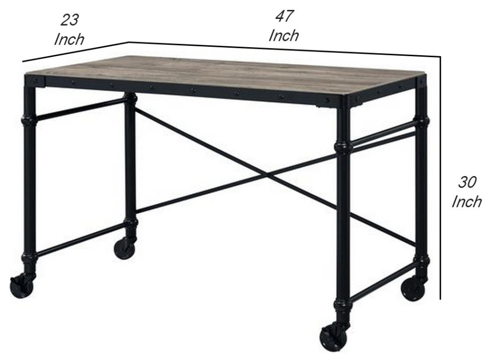 Benzara BM251312 Writing Desk With Casters and Nail Accents, Black