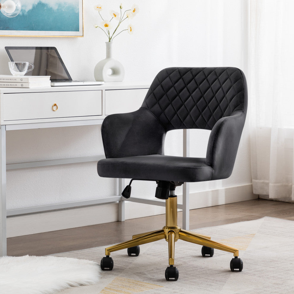 Open-Back Velvet Home Office Chair, Black