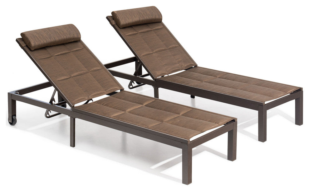 Outdoor Adjustable Quilted Chaise Lounge Chair with Wheels (Set of 2), Brown