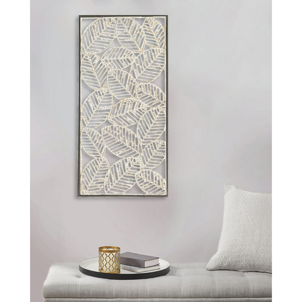Madison Park Paper Cloaked Leaves Metal Framed Decor Panel