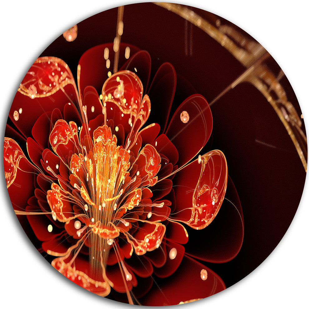 Flower With Red, Golden Petals, Floral Digital Disc Metal Artwork, 11"
