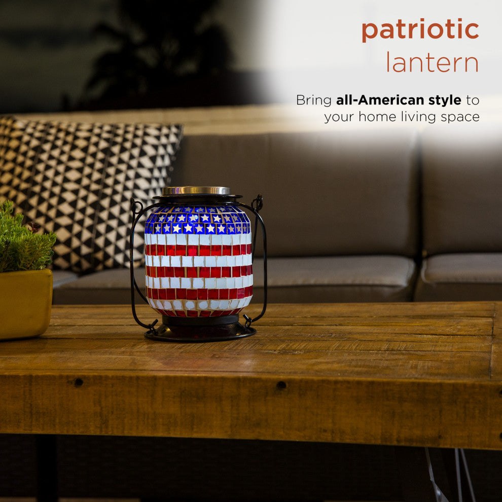Solar Patriotic Hanging Lantern with Cool White LED Lights