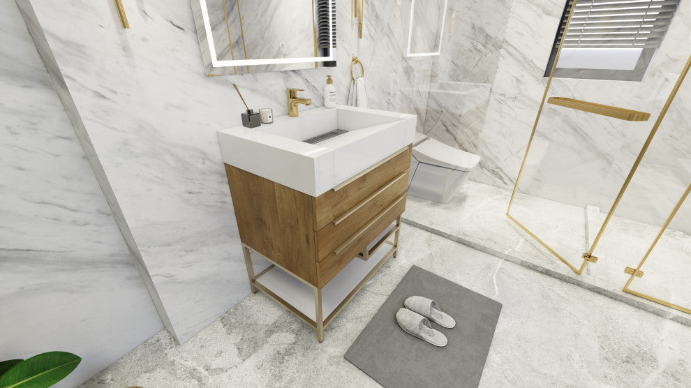 Madison 30" Freestanding Vanity with Reinforced Acrylic Sink, Oak