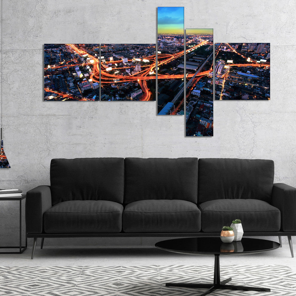 Bangkok Expressway Aerial View, Extra Large Canvas Art Print, 60"x32", 5 panels