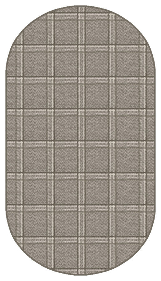 Fossil Herrington Plaid Area Rug Milliken Tactesse Nylon, Oval 8'x11'