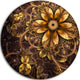 Fractal Dark Yellow Flower, Floral Digital Art Round Metal Artwork, 11"