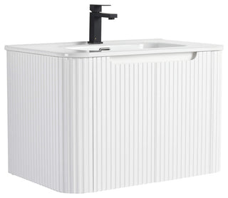 Caskvalley Bath Vanity, Straight Fluted Design Sink Included, White, 30"