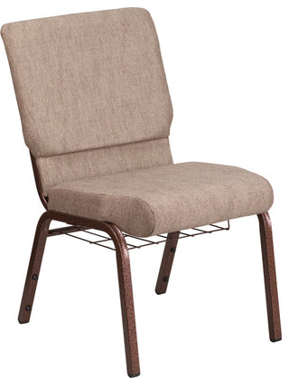 HERCULES 18.5'W Church Chair in Beige Fabric,Book Rack - Copper Vein Frame
