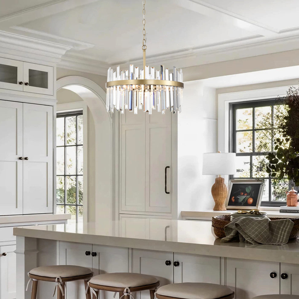 Eva 5-light Drum Crystal Glass Chandelier in Glossy Brass Finish