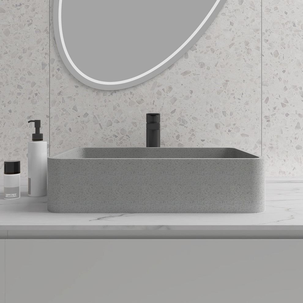 Dark Grey Rectangular Concrete Vessel Bathroom Sink