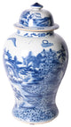 B&W Porcelain Temple Jar Landscape Motif