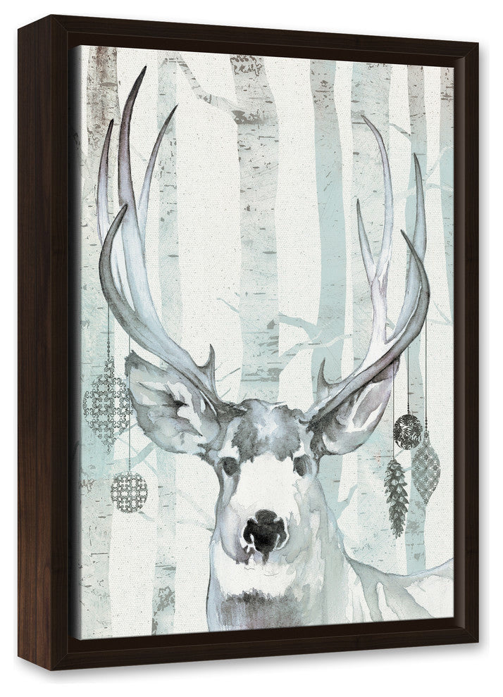 Whimsical Watercolor Reindeer Canvas Wall Art, Framed, 12"x18"