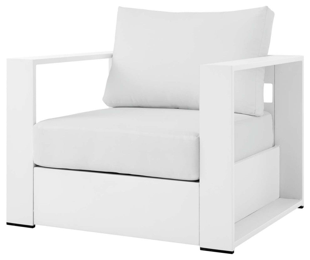 Lounge Chair Armchair, White, Aluminum, Modern, Outdoor Patio Hospitality