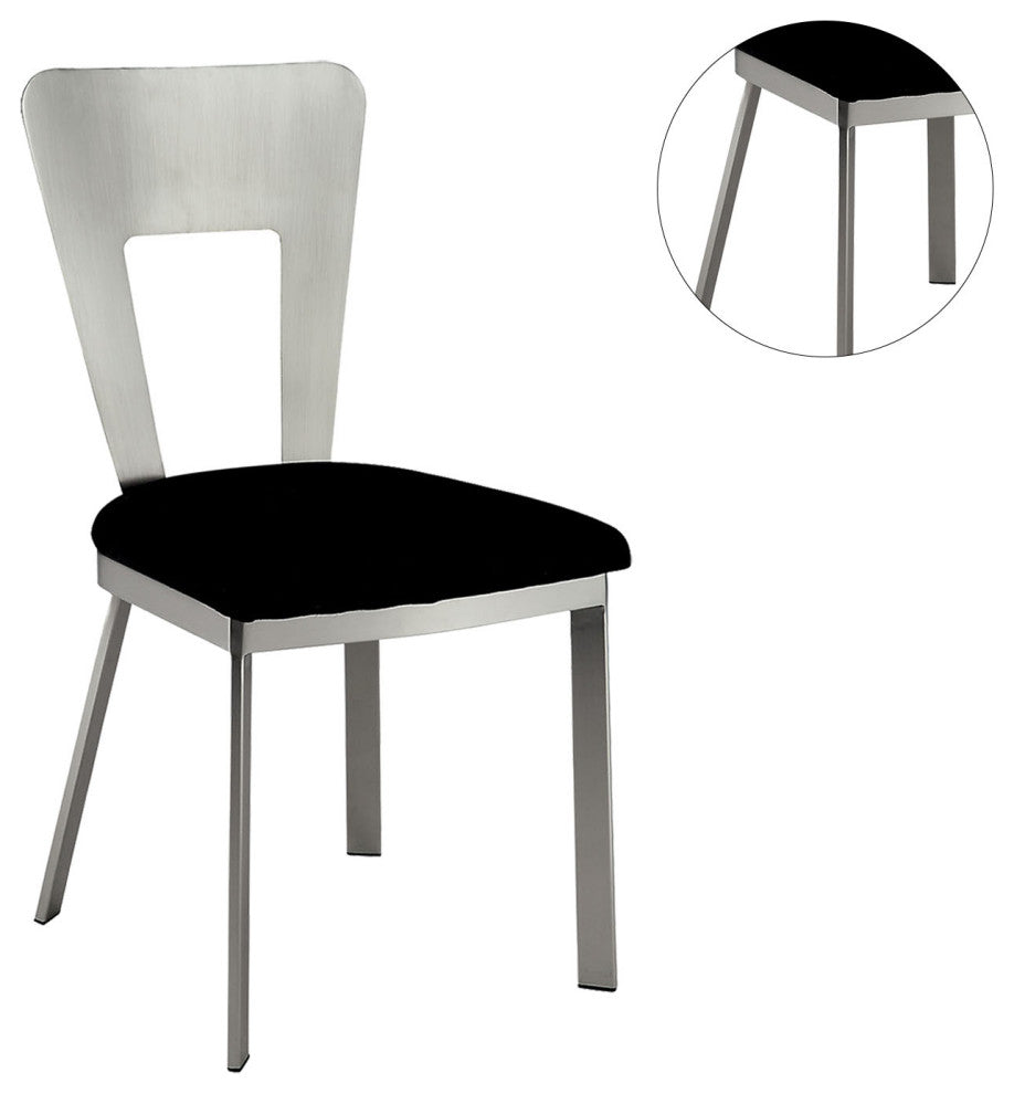 Set of 2 Microfiber and Metal Side Chairs, Silver and Black Finish