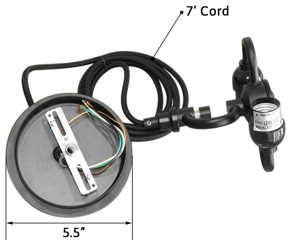 18" W 2 Light Pendant Granite Gray Shade with Diffuser, Black Cord