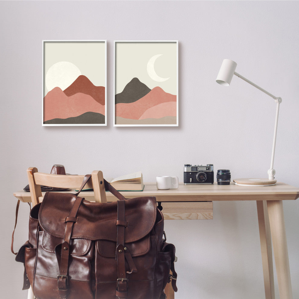 Sun and Crescent Moon Warm Dessert Canyon Landscape,11 x 14